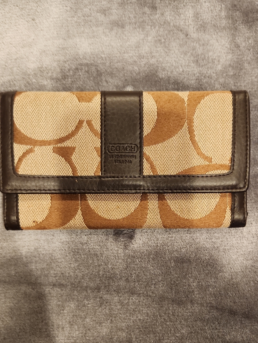Coach Tan and Brown Signature Canvas Wallet